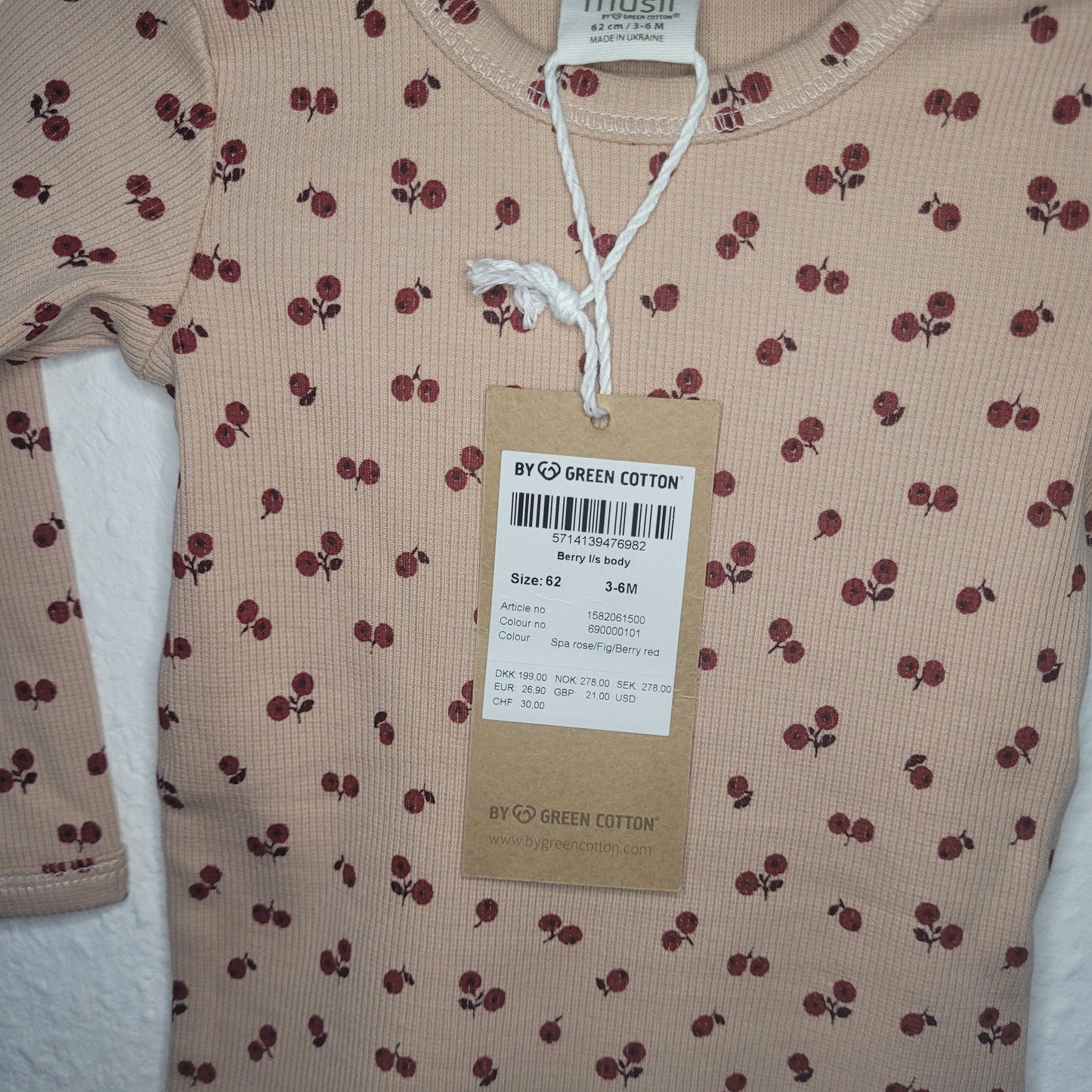 Müsli - Body mit Kirschen - 62 (NEU)